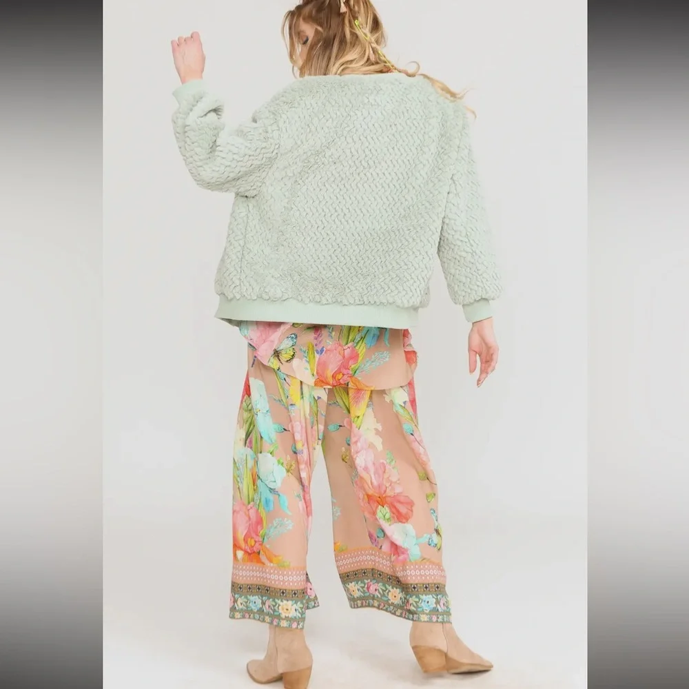 ARATTA Nellie Boho Luxe Mint Fur Jacket Satin Lined Crystal Buttons Boutique - Picture 6 of 16